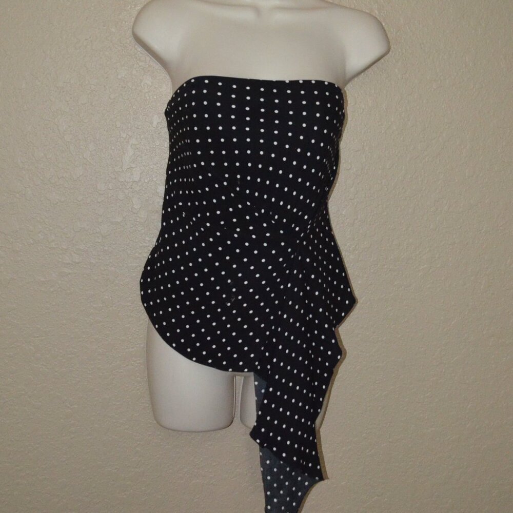 Sz S Luisa Spagnoli Black White Polka Dot Strapless Blouse Top